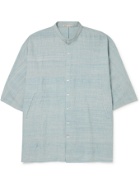 11.11/eleven eleven - Grandad-Collar Space-Dyed Slub Cotton-Canvas Shirt - Blue