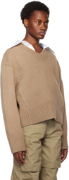 System Brown V-Neck Sweater