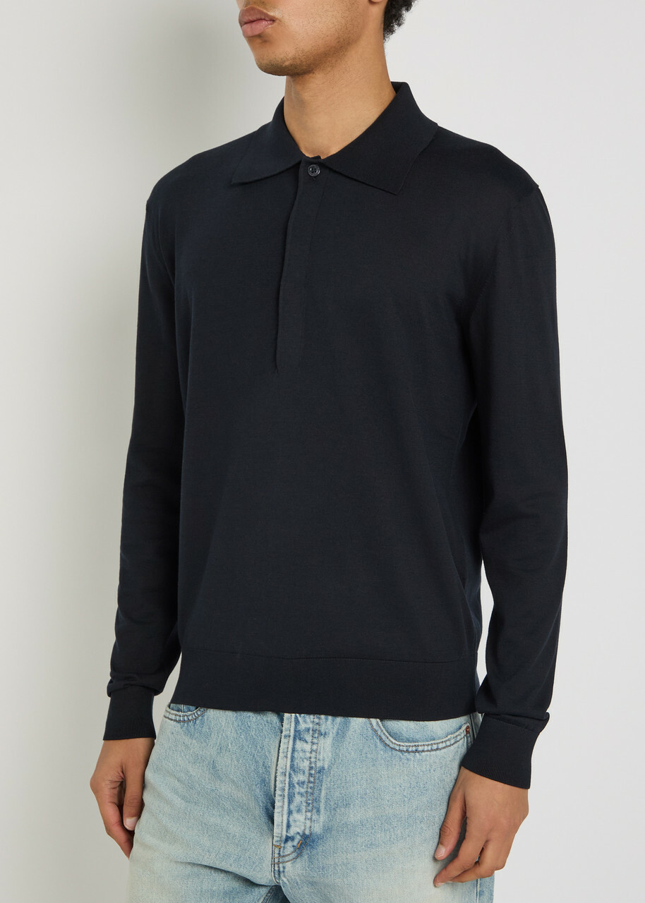 Saint Laurent Silk and Cotton-blend Polo Shirt Dark Blue
