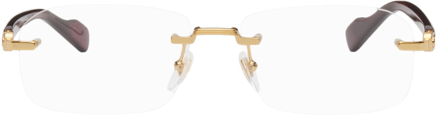 Gucci Gold & Burgundy Rimless Rectangular Glasses Gucci