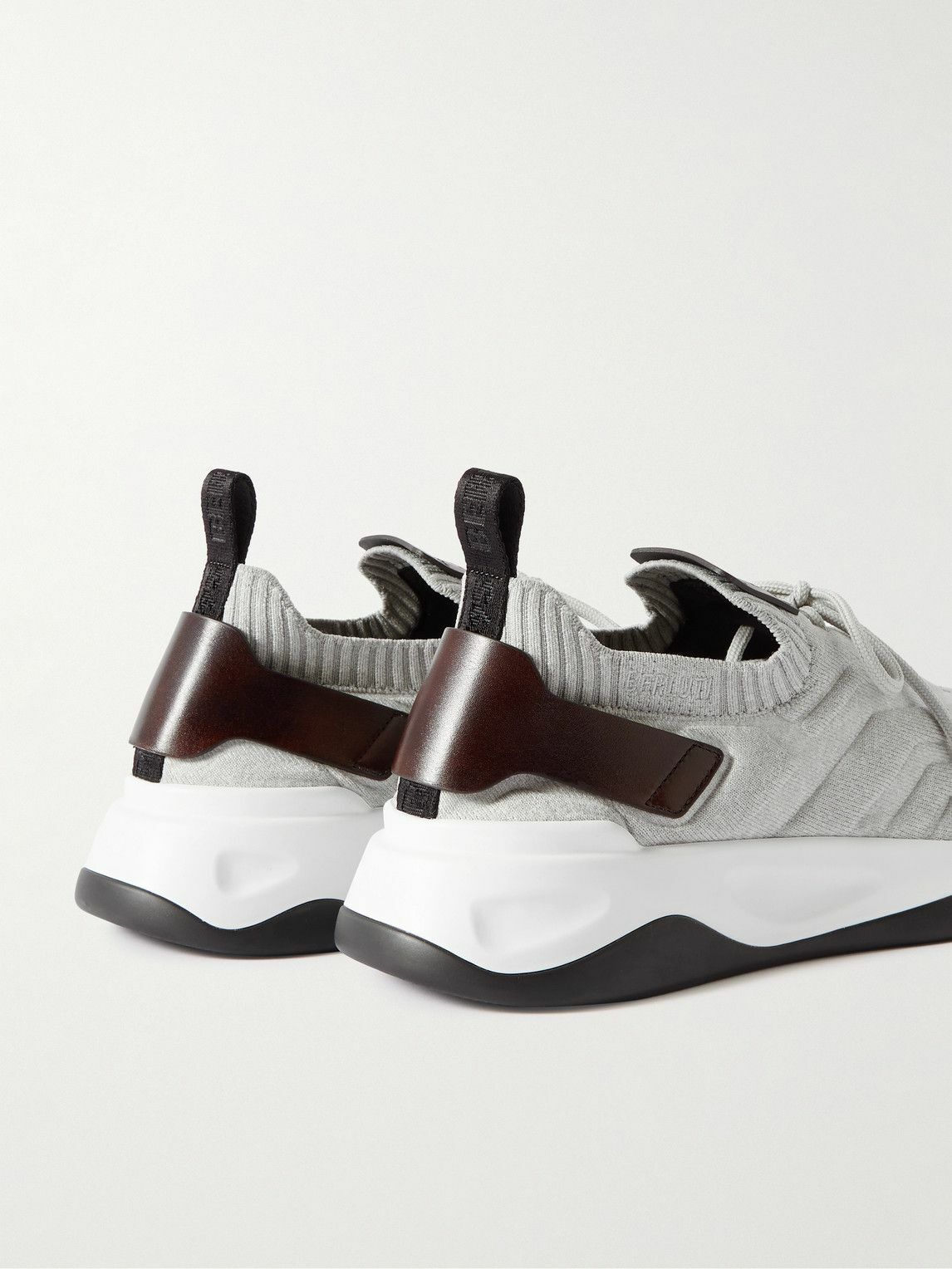 Berluti Shadow Leather Trimmed Stretch Knit Sneakers Gray Berluti berluti-shadow-leather-trimmed-stretch-knit-sneakers-gray-berluti