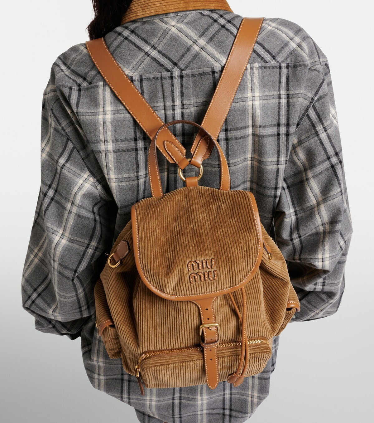 Miu Miu Leather-trimmed corduroy backpack