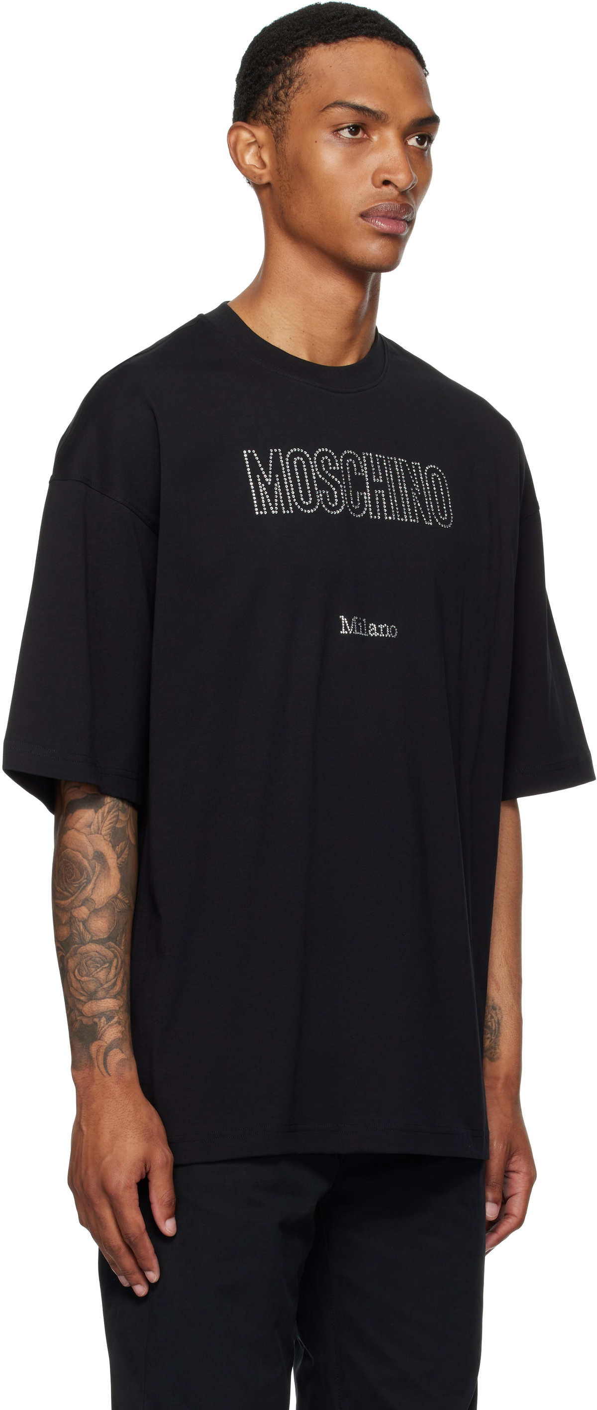 Moschino Black Organic Decorated T-Shirt