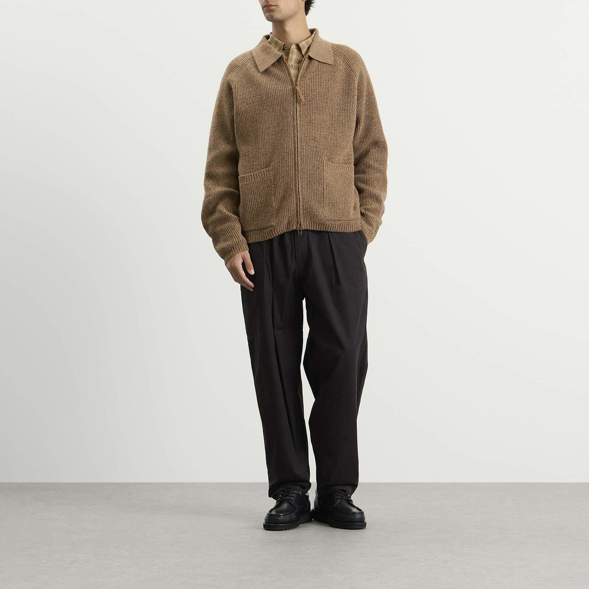 Universal Works Men's Eco Wool Zip Cardigan in Tawny