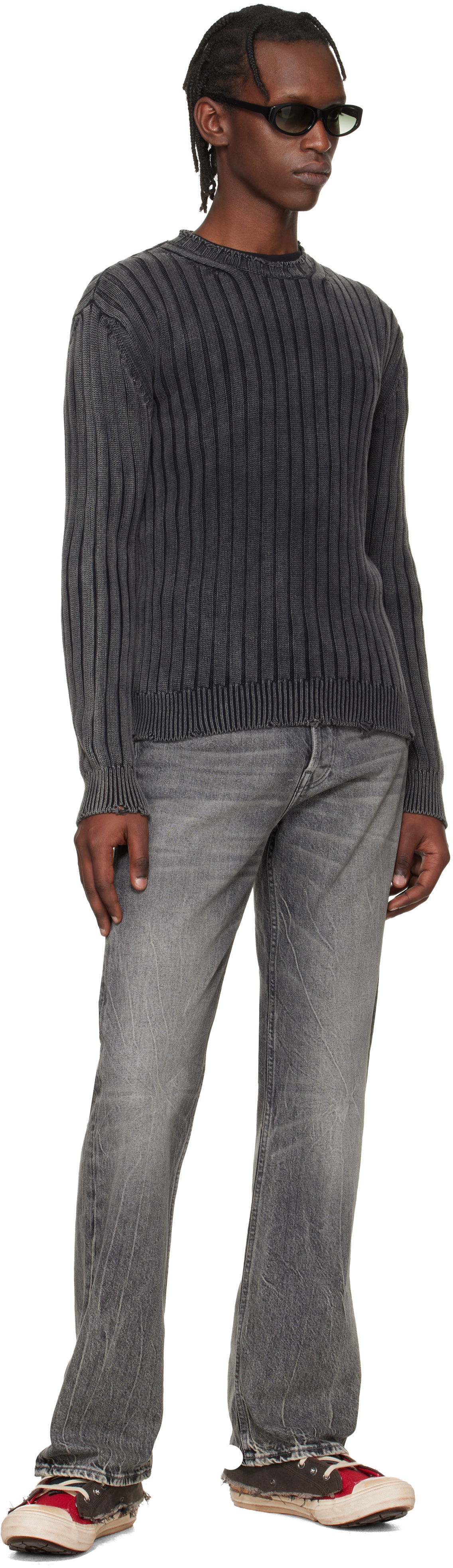 Off-White Gray Ink Arrow Rib Knit Crewneck Sweater