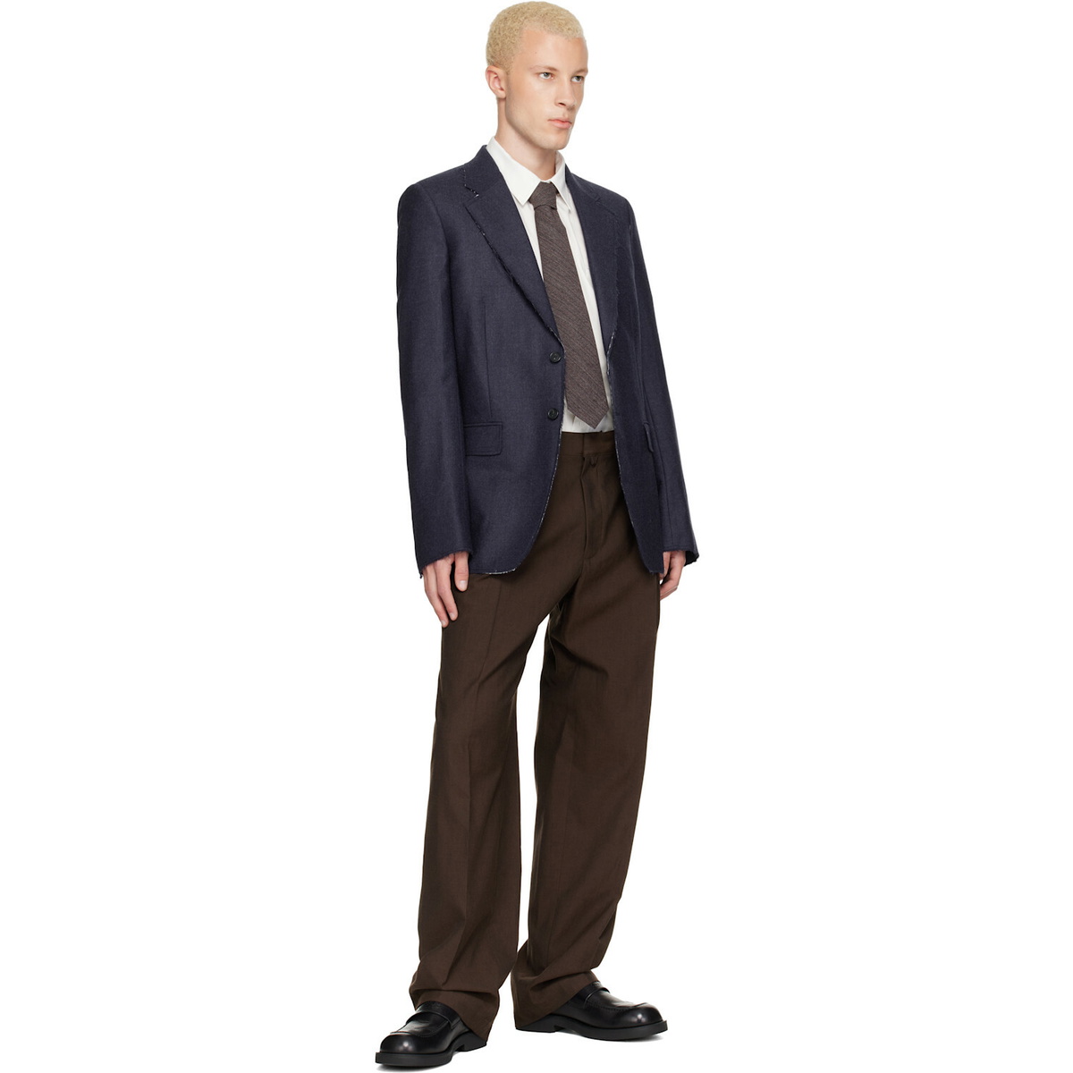 MM6 Maison Margiela Navy Raw Edges Wool Twill Blazer
