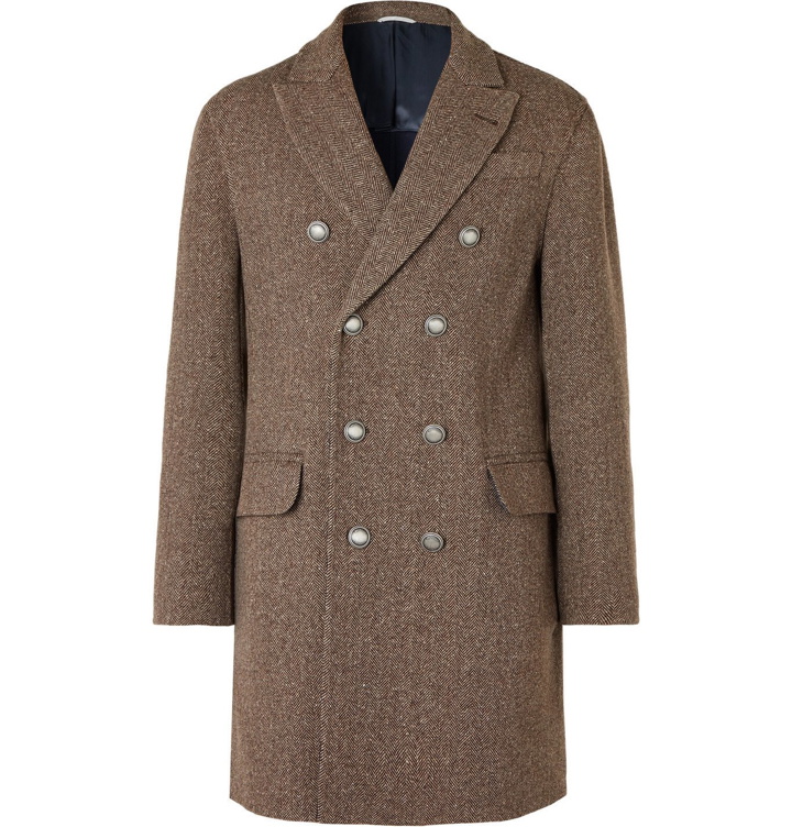 Photo: Brunello Cucinelli - Double-Breasted Wool and Cashmere-Blend Herringbone Coat - Unknown