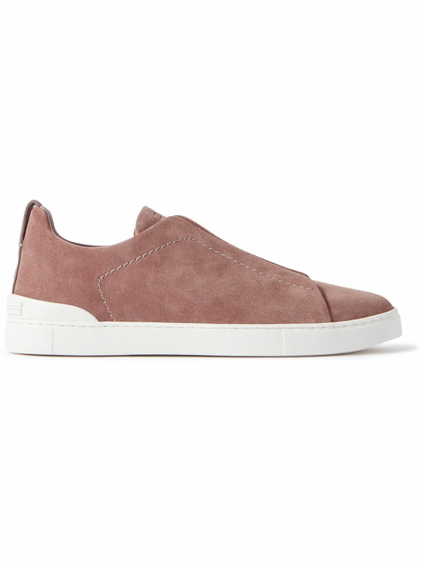 Photo: Zegna - Triple Stitch Suede Sneakers - Pink