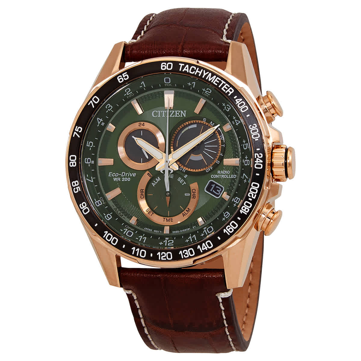 Citizen PCAT World Time Chronograph Green Dial Mens Watch CB5919-00X