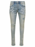 Light Blue Five Pockets Skinny Jeans With Paint Stains In Cotton Denim Man Purple Brand