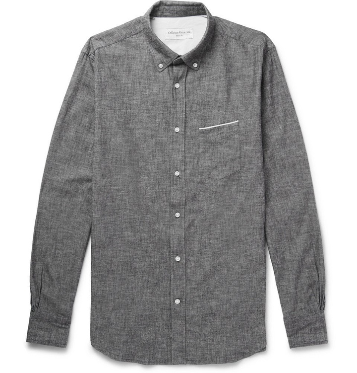 Photo: Officine Generale - Slim-Fit Button-Down Collar Selvedge Cotton-Chambray Shirt - Men - Gray