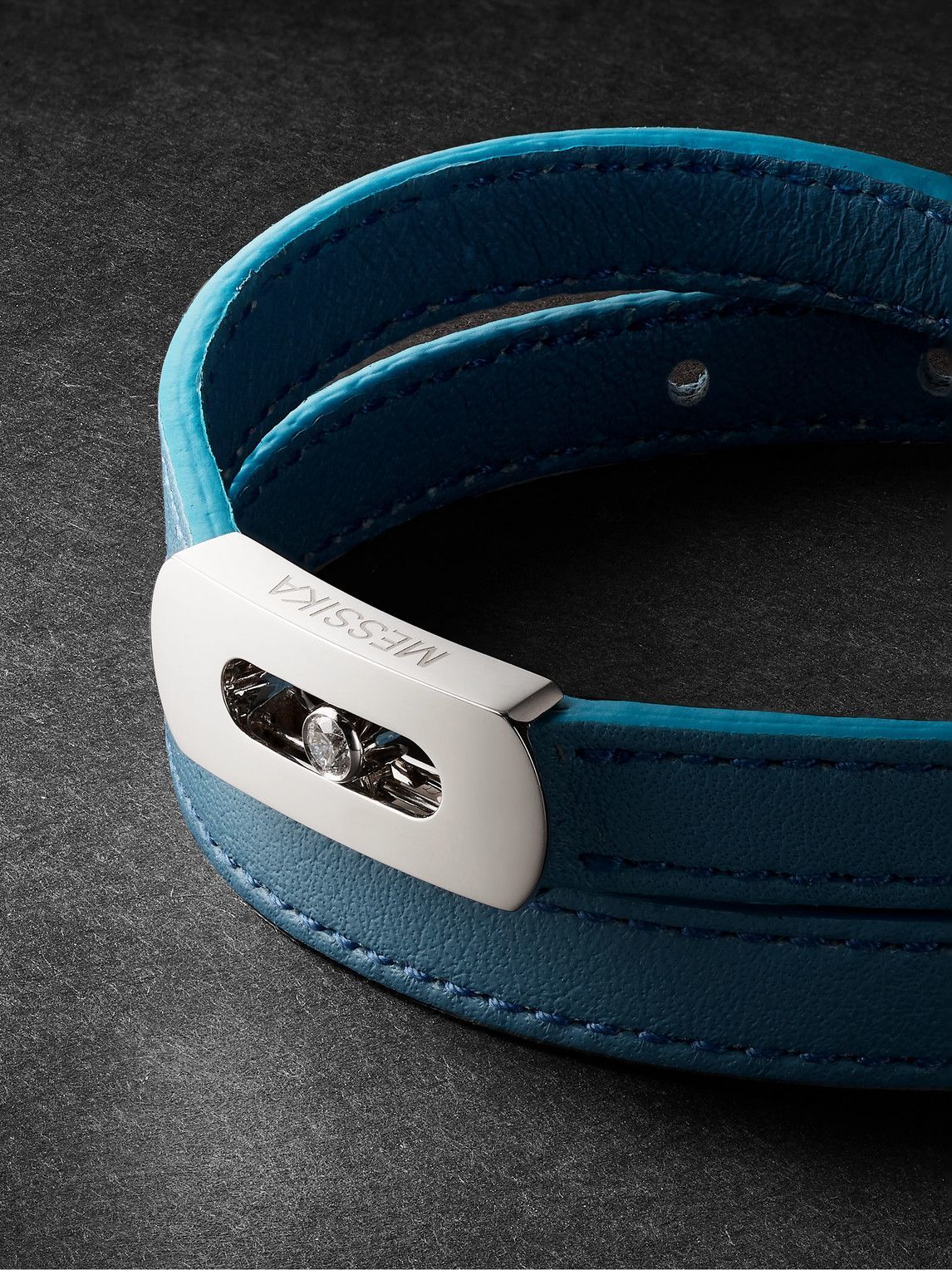 Messika - My Move White Gold, Diamond and Leather Bracelet - Blue