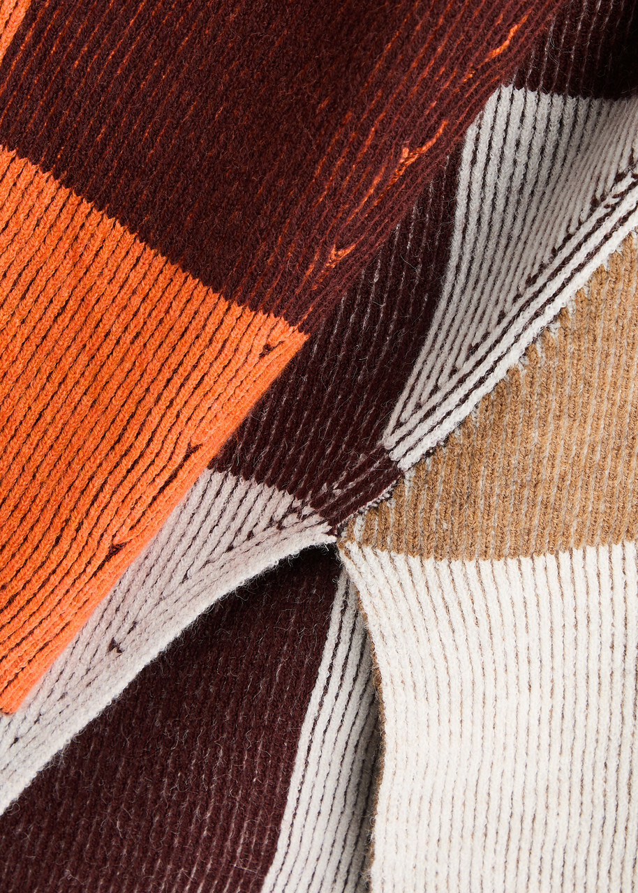 Stine Goya Colour-block Checked Ribbed-knit Jumper Brown