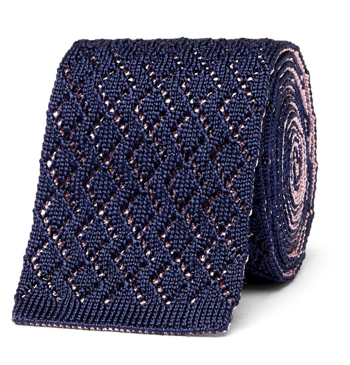 Photo: Ermenegildo Zegna - 6cm Reversible Knitted Silk Tie - Men - Navy