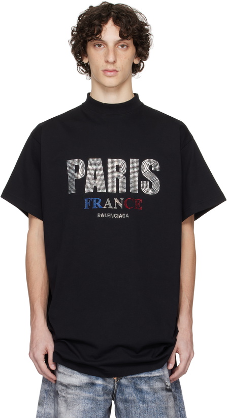 Photo: Balenciaga Black 'Paris' Strass Vintage Jersey Oversized T-shirt