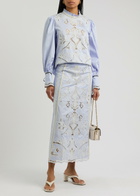 Lug Von Siga Rosalie Broderie Anglaise Cotton Poplin Midi Skirt Blue