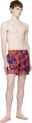 Dries Van Noten Orange & Purple Printed Swim Shorts
