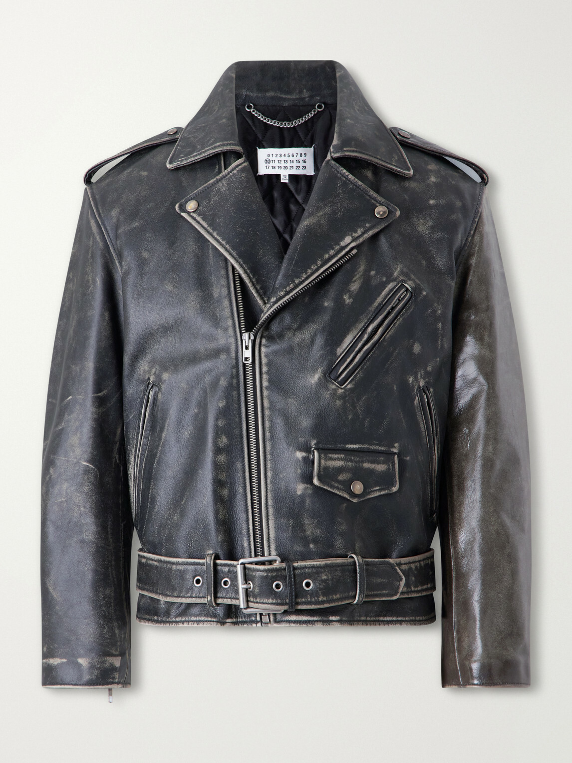 Maison Margiela - Belted Distressed Leather Biker Jacket - Brown