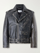 Maison Margiela - Belted Distressed Leather Biker Jacket - Brown