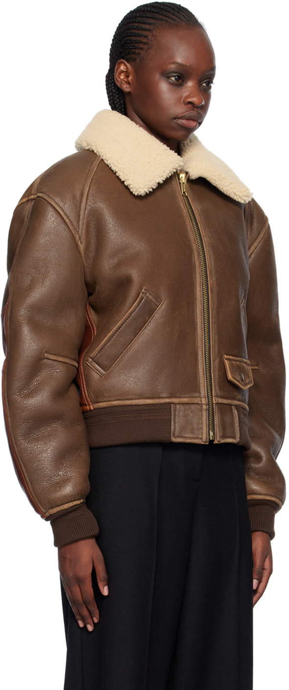 Recto Brown Paneled Leather Jacket