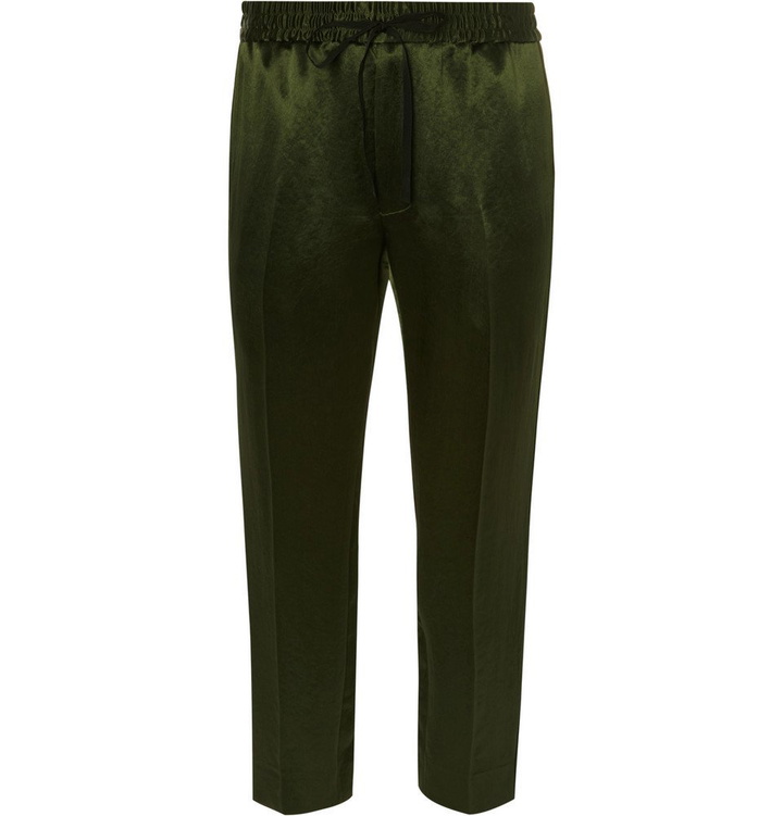 Photo: Gucci - Tapered Webbing-Trimmed Satin-Twill Drawstring Trousers - Men - Dark green