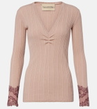 Valentino Gathered lace-trimmed cashmere sweater