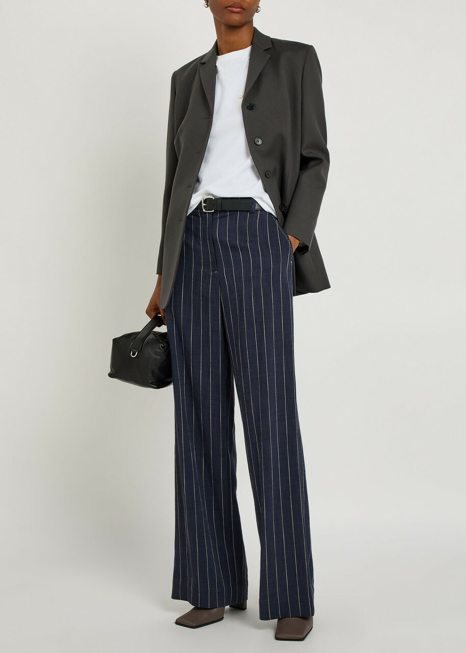 Simkhai Tavar Pinstripe Straight-leg Canvas Trousers Navy