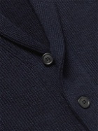 De Bonne Facture - Shawl-Collar Ribbed Organic Linen and Wool-Blend Cardigan - Blue
