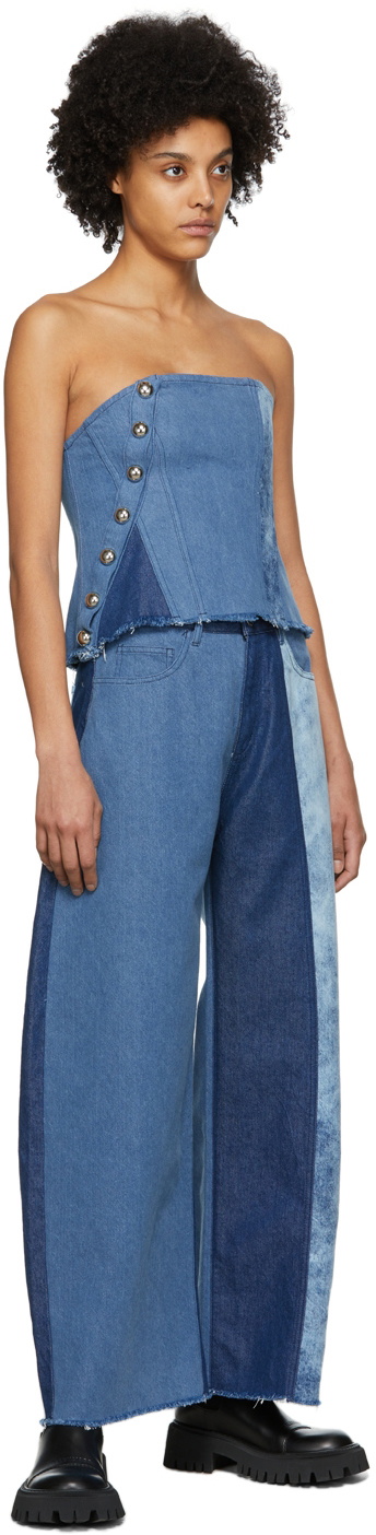 Blue Patchwork recycled-denim strapless top, Marques'Almeida