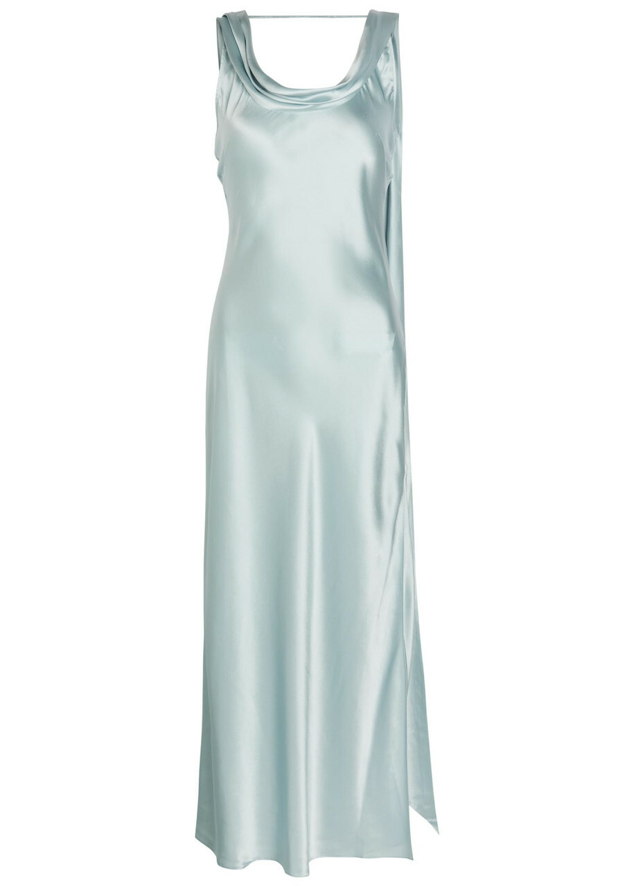 Acne Studios Draped Silk Midi Dress Light Blue
