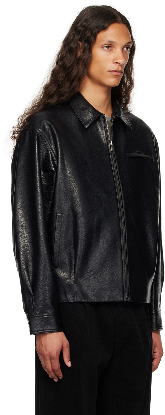 LE17SEPTEMBRE Black Spread Collar Faux-Leather Jacket