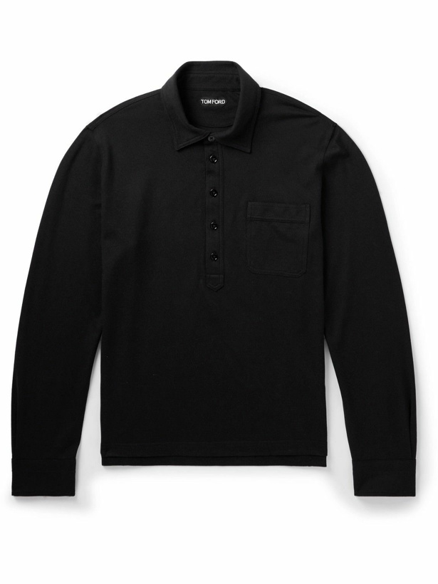 Photo: TOM FORD - Cotton and Silk-Blend Piqué Polo Shirt - Black