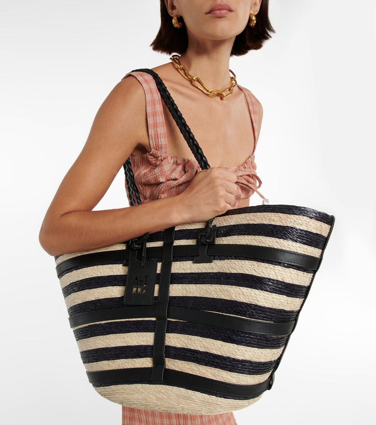 Altuzarra - Leather-trimmed striped raffia tote Altuzarra