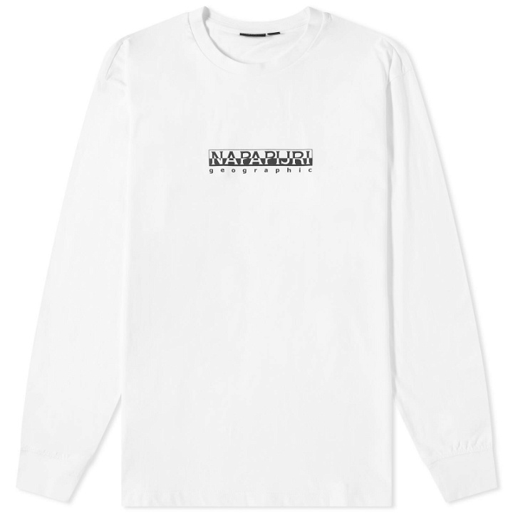 Photo: Napapijri Men's Long Sleeve Box Logo T-Shirt in Bright White