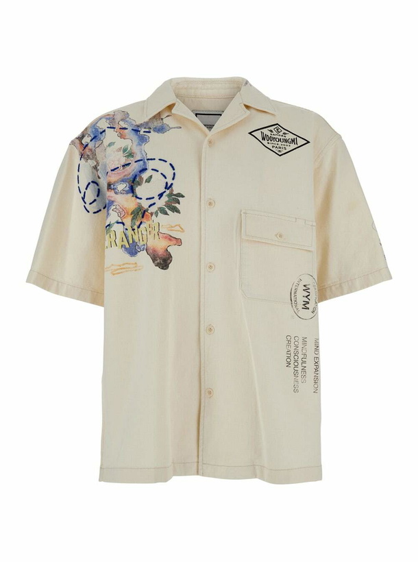Photo: WOOYOUNGMI Beige Bowling Shirt With Cubab Collar And All-over Prints In Cotton Man