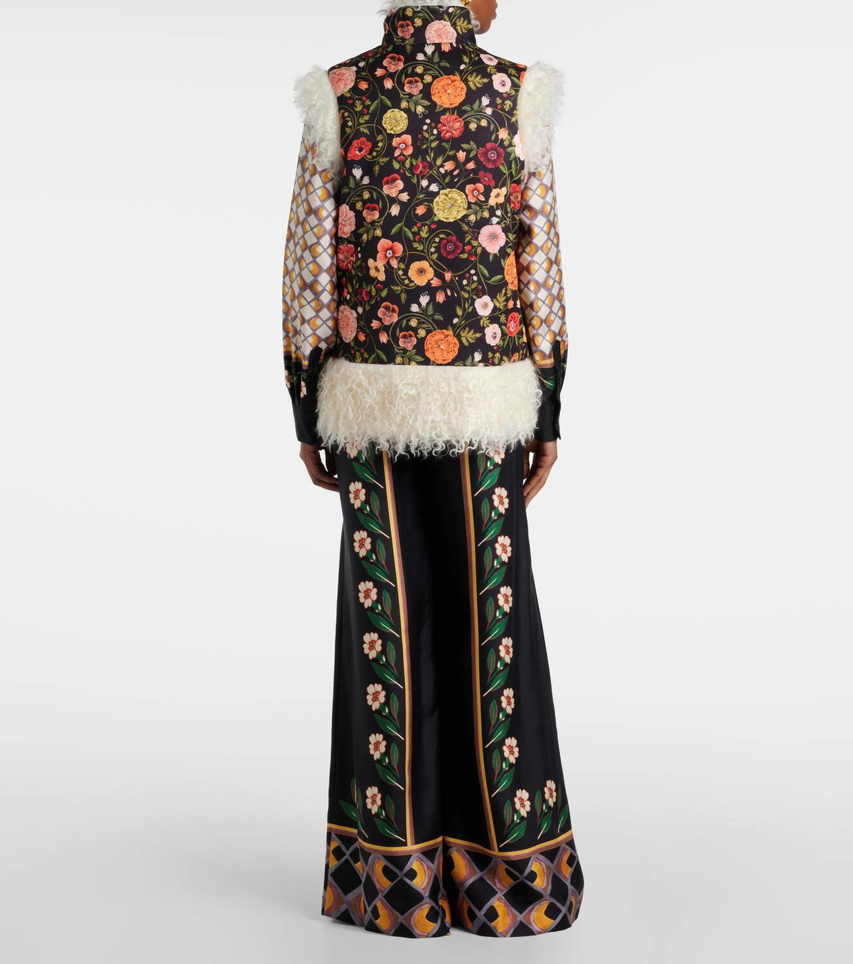 La DoubleJ Folk floral faux fur-trimmed vest