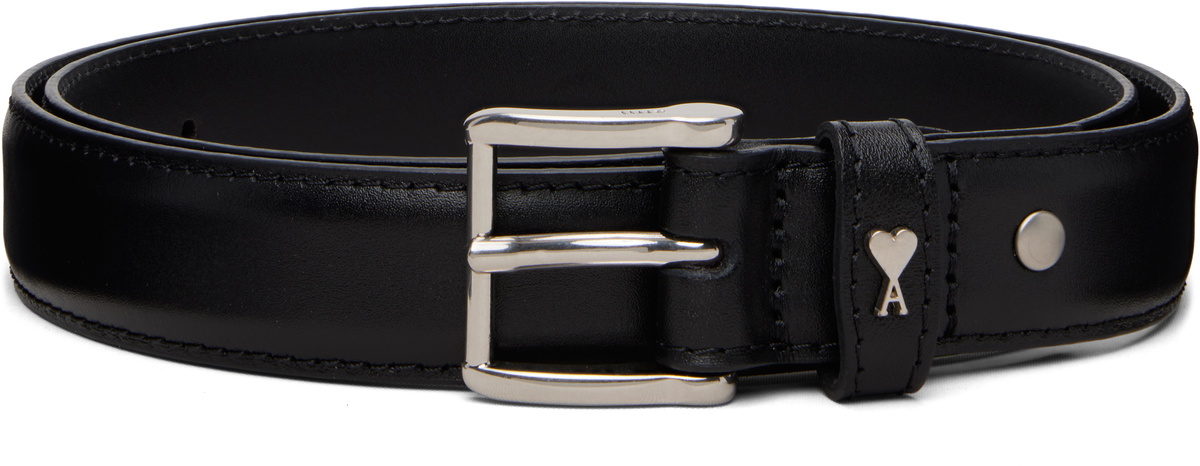 AMI Paris Black Cowhide Leather Paris Paris Belt