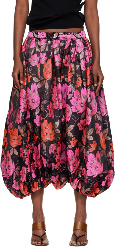 Photo: Comme des Garçons Comme des Garçons Black & Pink Jacquard Floral Pattern Trousers