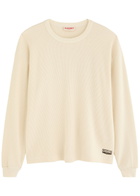 Cherry Los Angeles Printed Waffle-knit Cotton top Cream