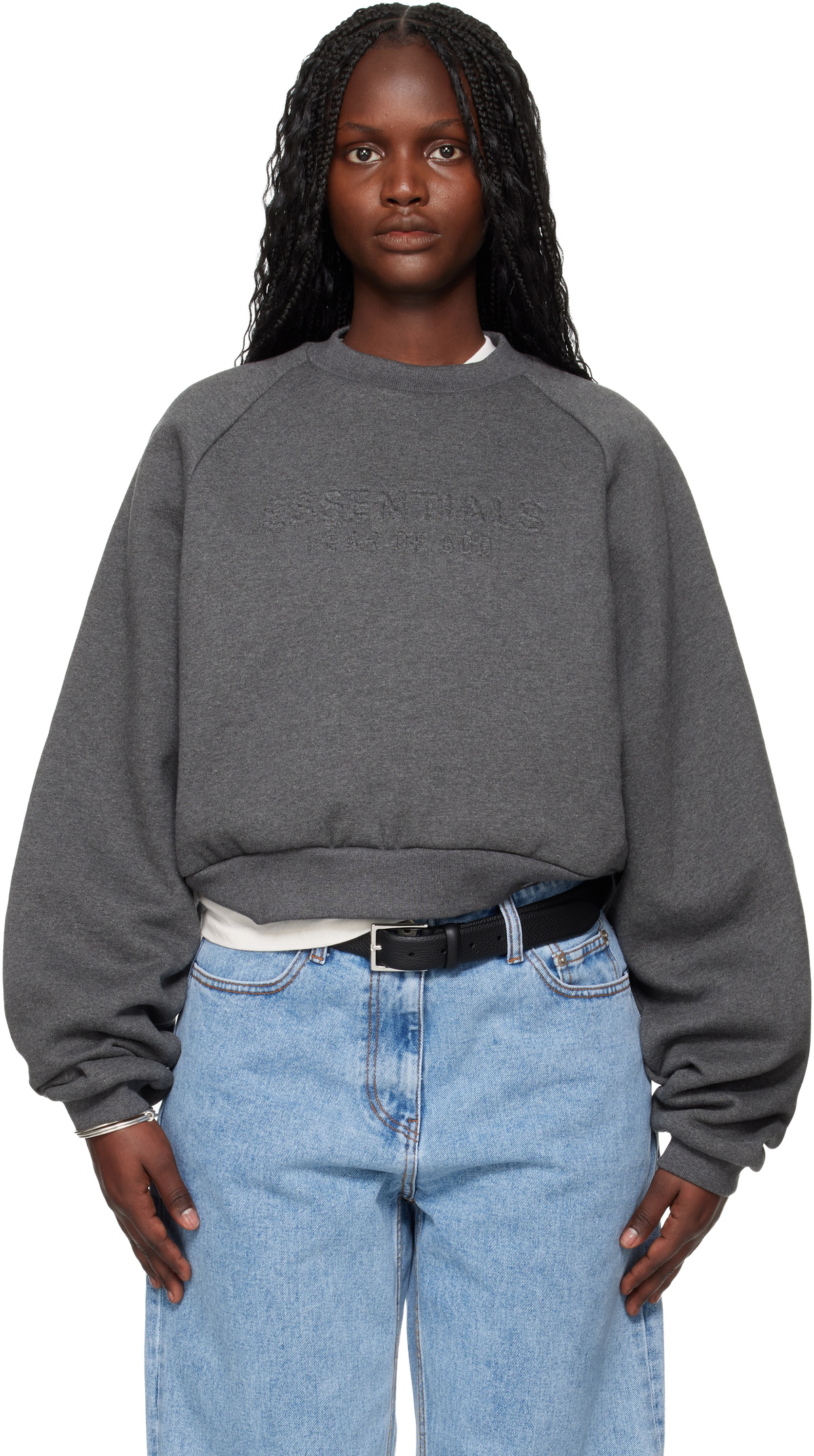 Fear of God ESSENTIALS Gray Holiday Embossed 90s Raglan Crewneck Sweatshirt
