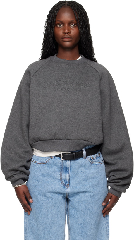 Photo: Fear of God ESSENTIALS Gray Holiday Embossed 90s Raglan Crewneck Sweatshirt