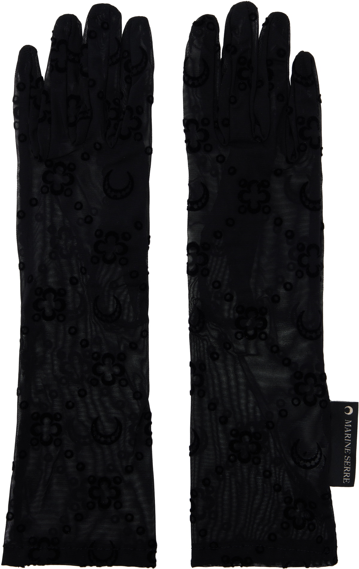 Marine Serre Black Recycled Mesh Flock Long Gloves