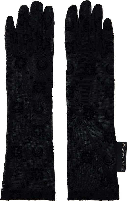 Photo: Marine Serre Black Recycled Mesh Flock Long Gloves
