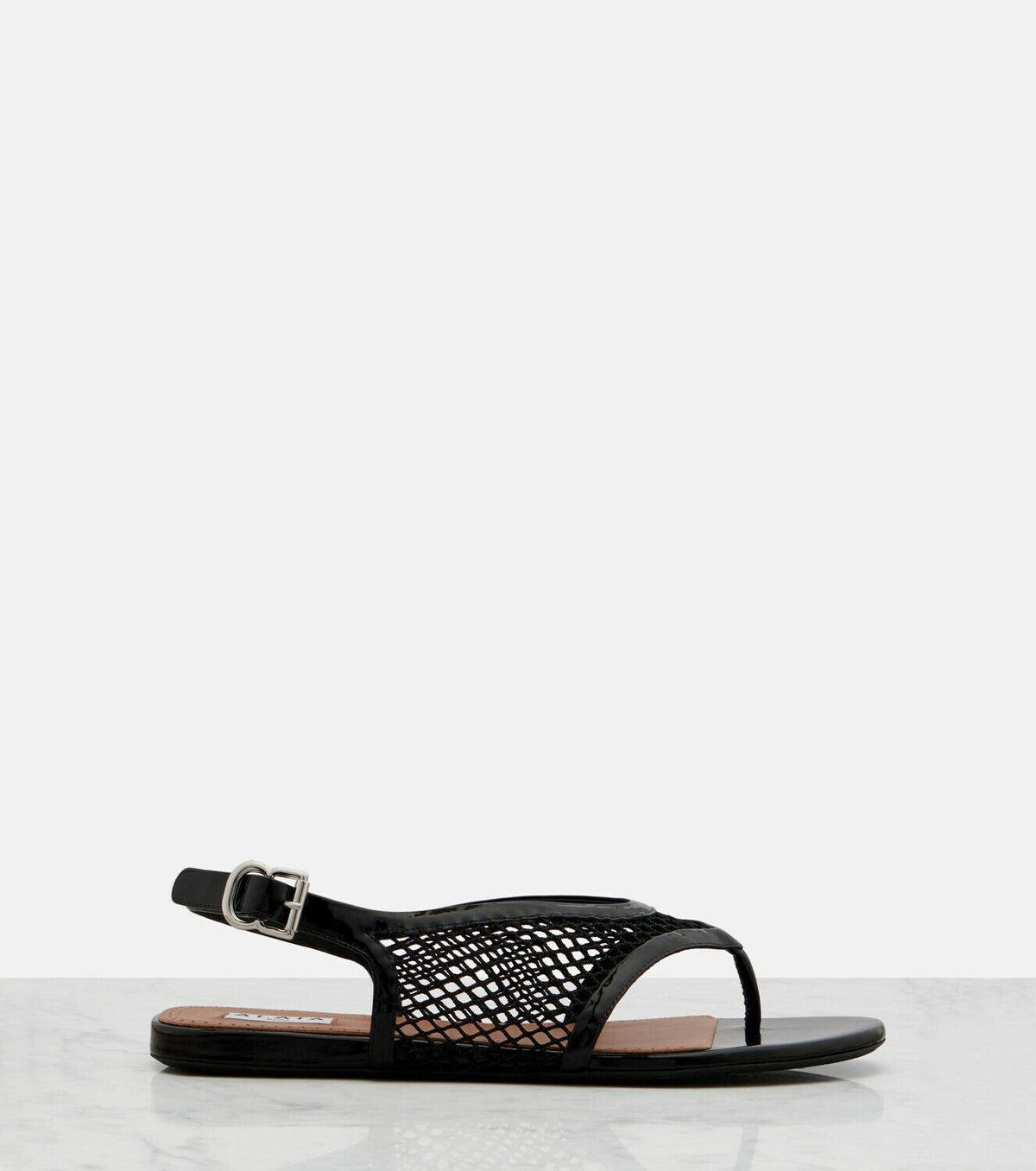 Alaïa Fishnet leather-trimmed thong sandals