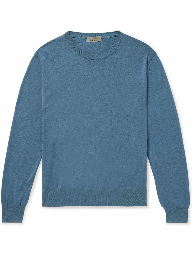 Photo: Canali - Cotton and Silk-Blend Sweater - Blue