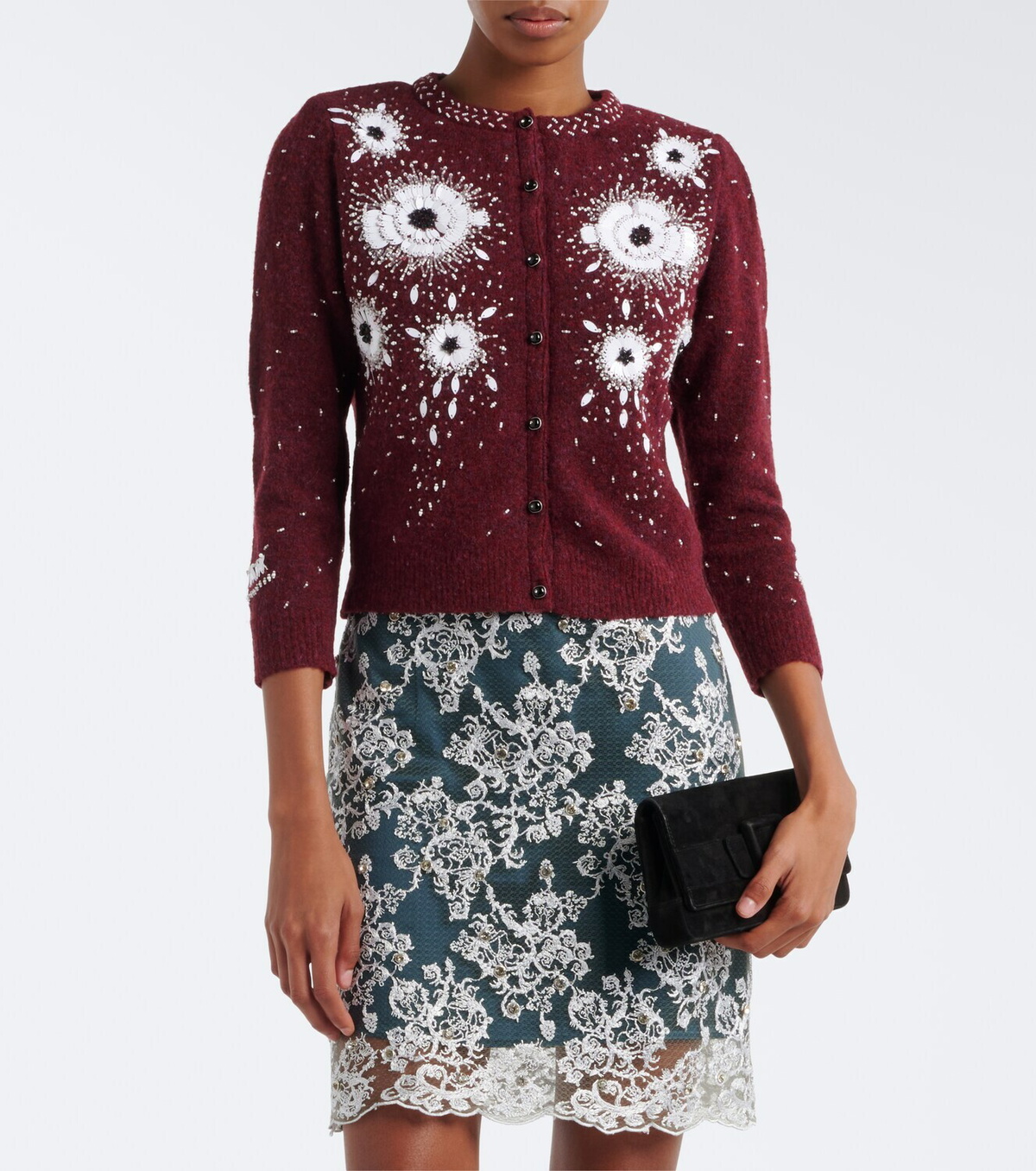 Jacques Wei Embellished floral wool-blend cardigan