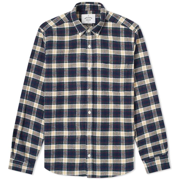 Photo: Portuguese Flannel River Button Down Check Shirt Blue