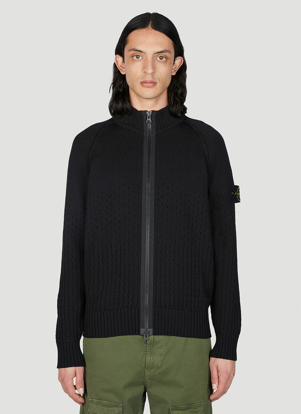 Stone Island - Compass Patch Zip Up Sweater in Black Stone Island