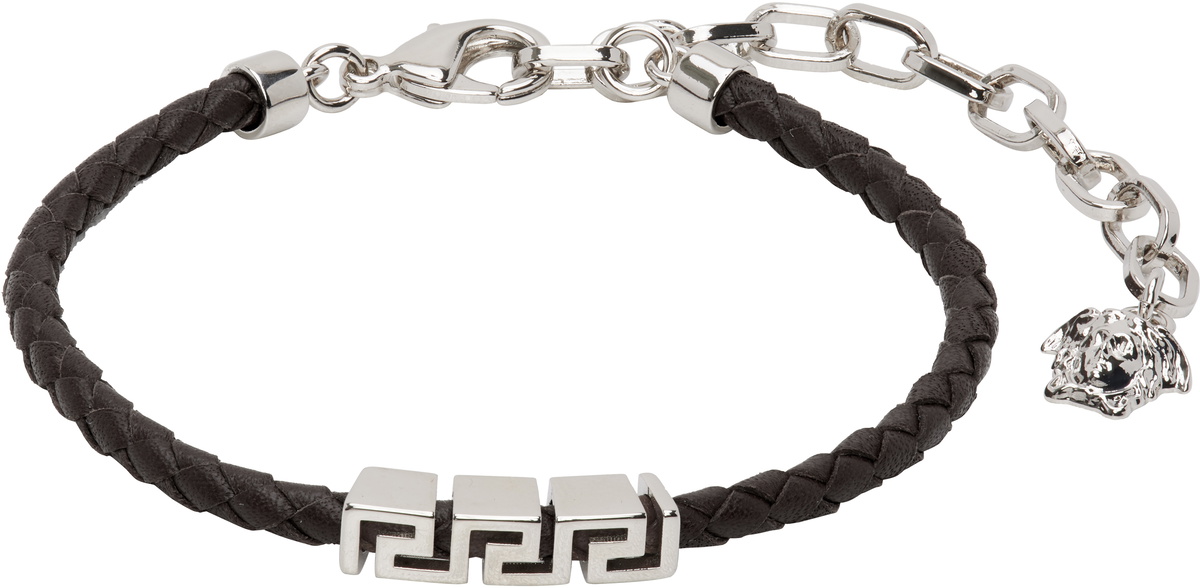 Versace Black and Gold Leather Medusa Bracelet Versace