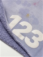 RRR123 - Gym Bag Straight-Leg Logo-Print Paint-Splattered Cotton-Jersey Drawstring Shorts - Purple